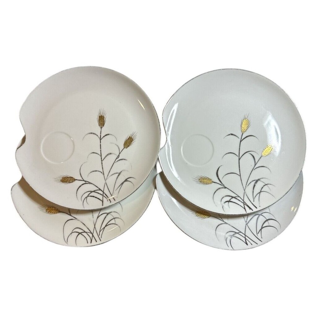 L &‎ M Gold and Silver Wheat Fine China, Luncheon China Plates Vintage Set of 4